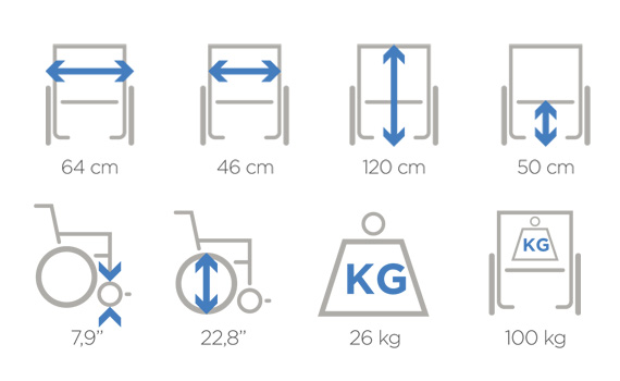 Silla de Ruedas Marco en acero cromado. Espaldar Reclinable