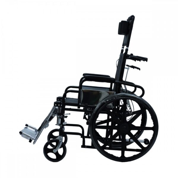 Silla de Ruedas Marco en acero cromado. Espaldar Reclinable