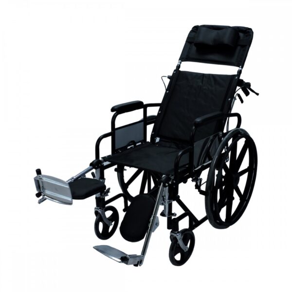 Silla de Ruedas Marco en acero cromado. Espaldar Reclinable