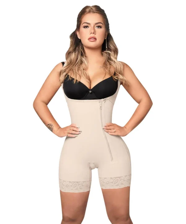 Faja moldeadora control abdomen - media pierna con tiras y cremallera lateral