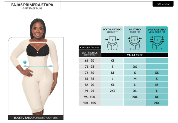 Faja postquirúrgica hasta la rodilla con compresión media reloj de arena