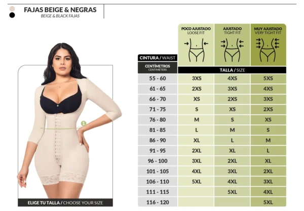 Faja control de abdomen reloj de arena, media pierna con manga larga, cremallera perineal y broche central
