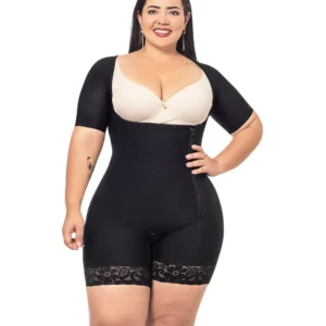 Faja control de abdomen, media pierna con manga corta y cremallera lateral