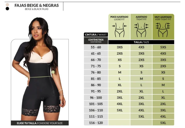 Faja control de abdomen, media pierna con manga corta y cremallera lateral